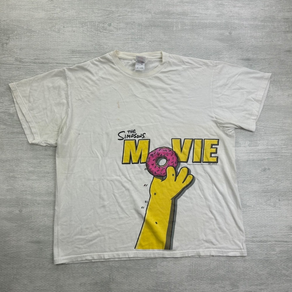 Vintage The Simpsons Movie Shirt Size XL‎ White Homer Doughnut Promo 2008 Bart